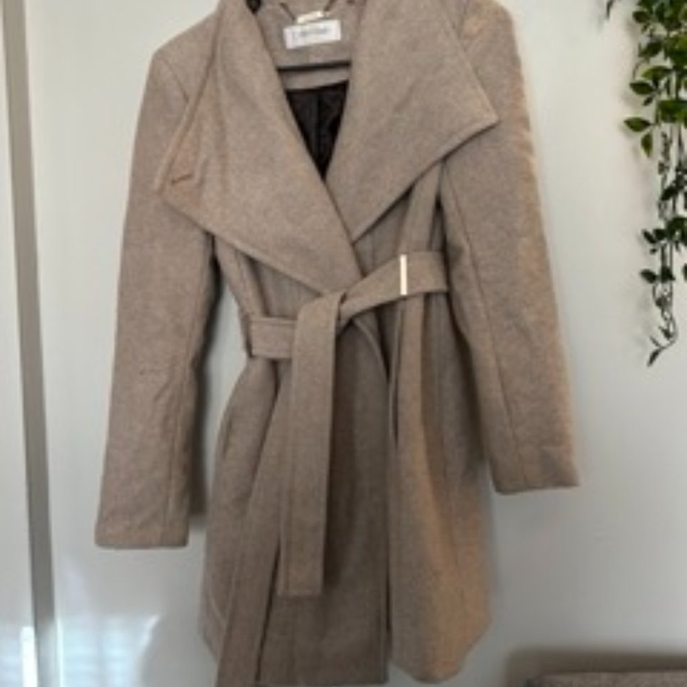 Calvin Klein Wrap Belted Wool Coat